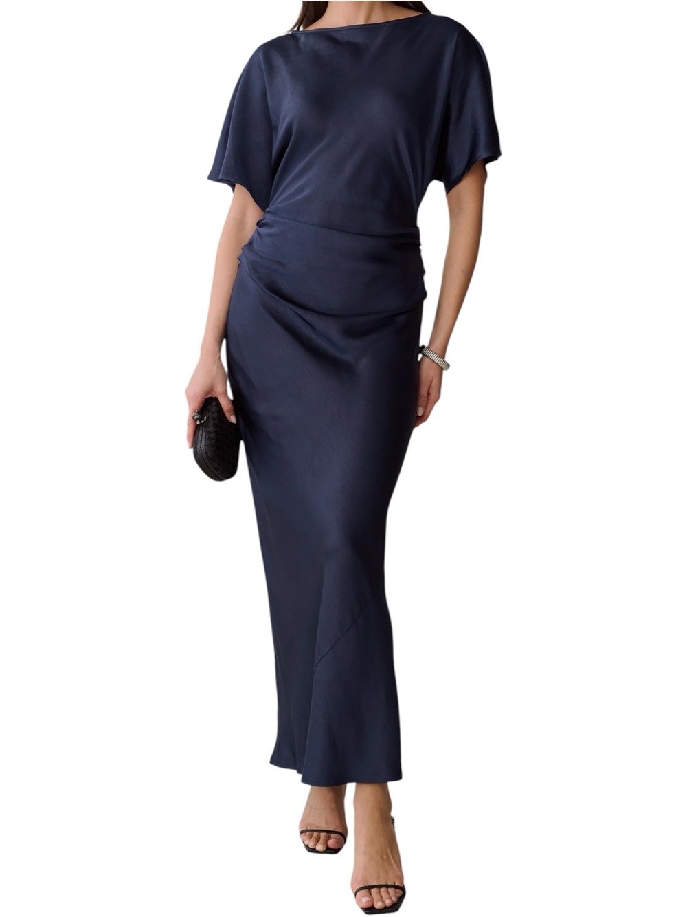 Few Moda Wren Dress Satin Navy Blue Evening Midi